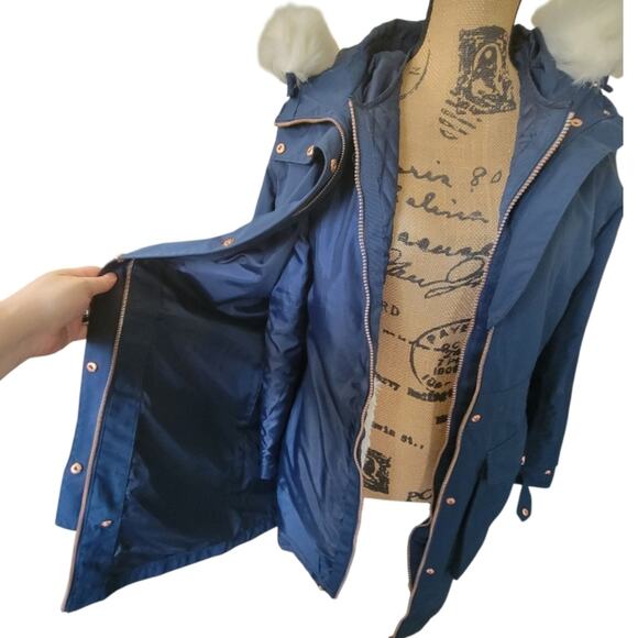 XS Sweaty Betty 3 In 1 Navy Blue Parka Hooded Winter Coat - Picture 6 of 9